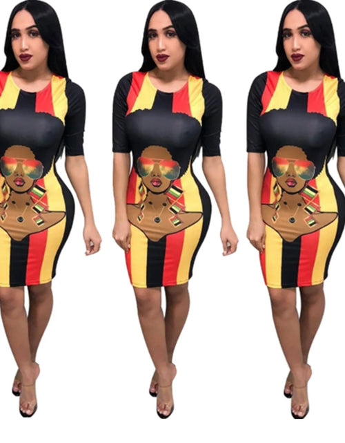 Load image into Gallery viewer, Sexy Pencil Knee-length Positioning Printed Cartoon Avatar Rainbow Stripes in the Sleeves Women&#39;s Clothing.
